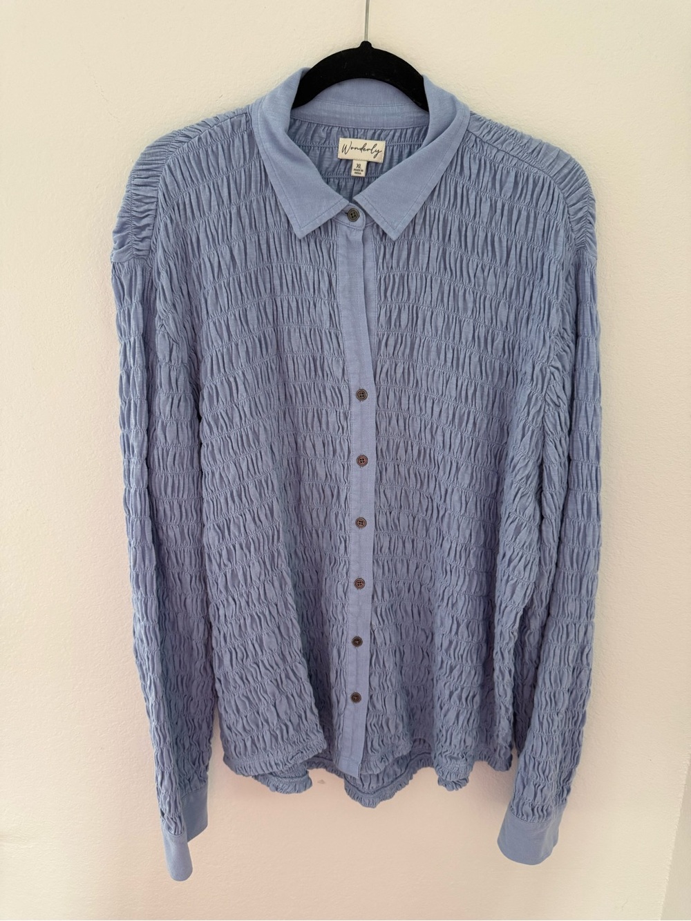 Wonderly Light Blue Crinkle Button-Up Cardigan